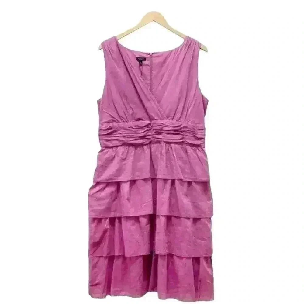 Talbots Women's Magenta Cotton Sleeveless V-Neck Ruffle Layered Skirt Dress